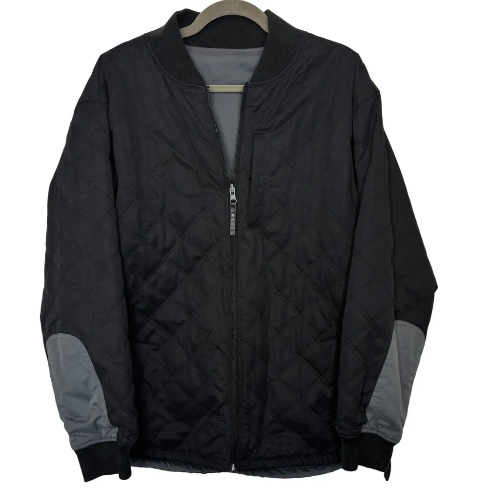 BYLT Bomber Jacket Mens XL Black Grey Reversible Quilted Full Zip Modern Coat